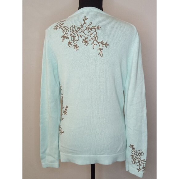 Eddie Bauer Blue Brown Floral Cardigan Size Medium - Picture 3 of 5